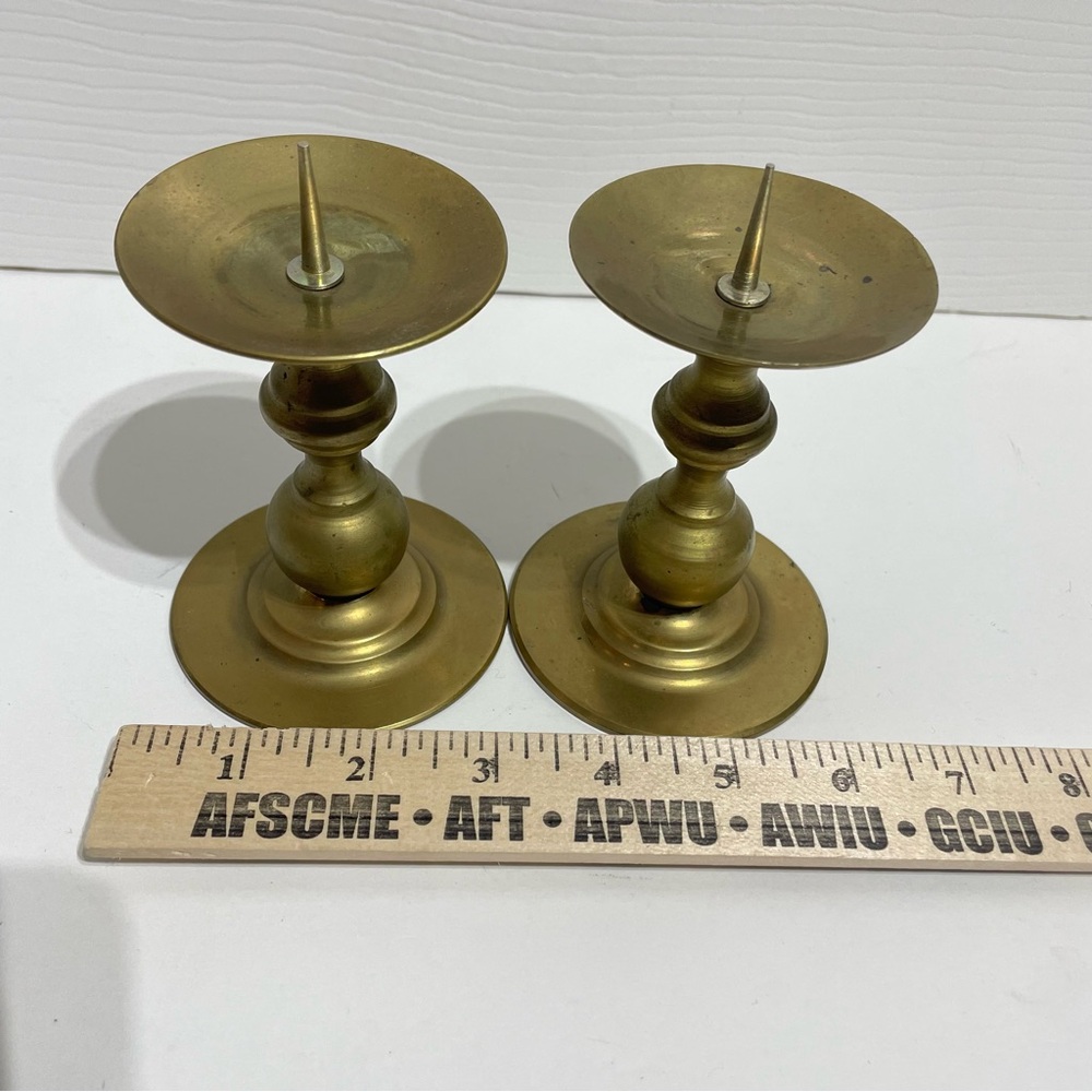 Vintage Brass Pillar Candle Holders - Picture 9 of 9